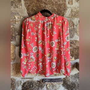 Loft Outlet Petite Melon Floral Top Ruffle Collar Size MP**See all photos*